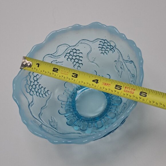Vintage Jefferson Glass Blue Opalescent Footed Grapes & Vines Dish - Picture 3 of 16